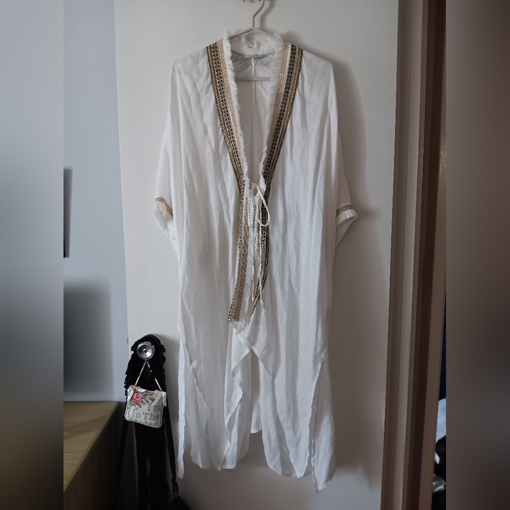 New PHO Firenze Pure Linen Embellished Beach Kaftan Cover-up One Size